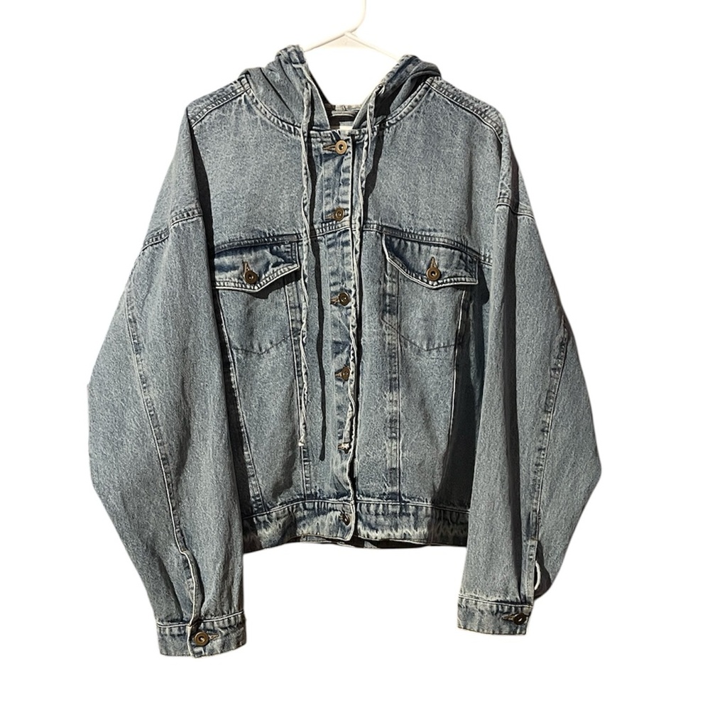 Indulge in Blue Hooded Relaxed Denim Plus Size Jacket